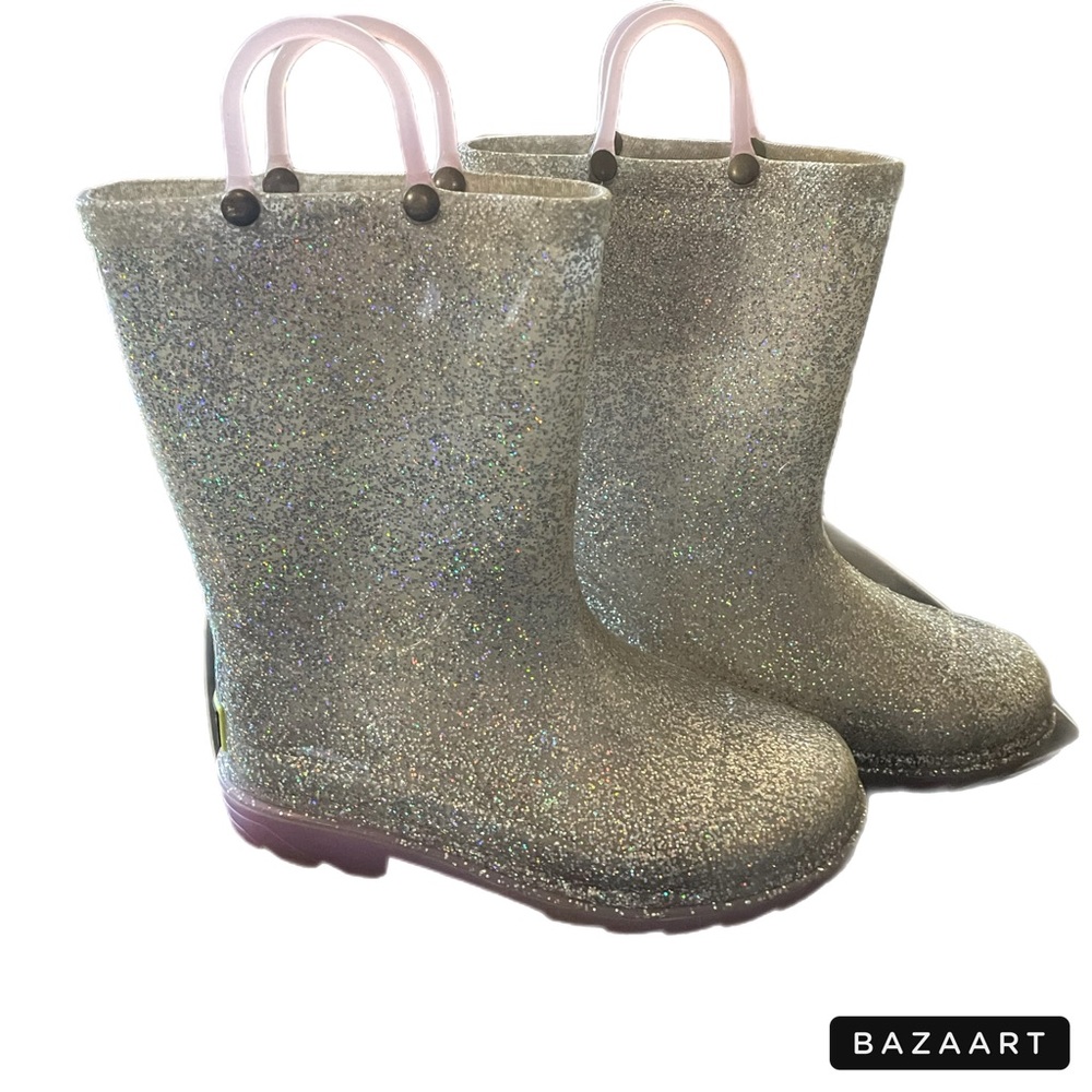 Western Chief KIDS GLITTER LIGHTED RAIN BOOTS - Size 12 (Silver Lilac)